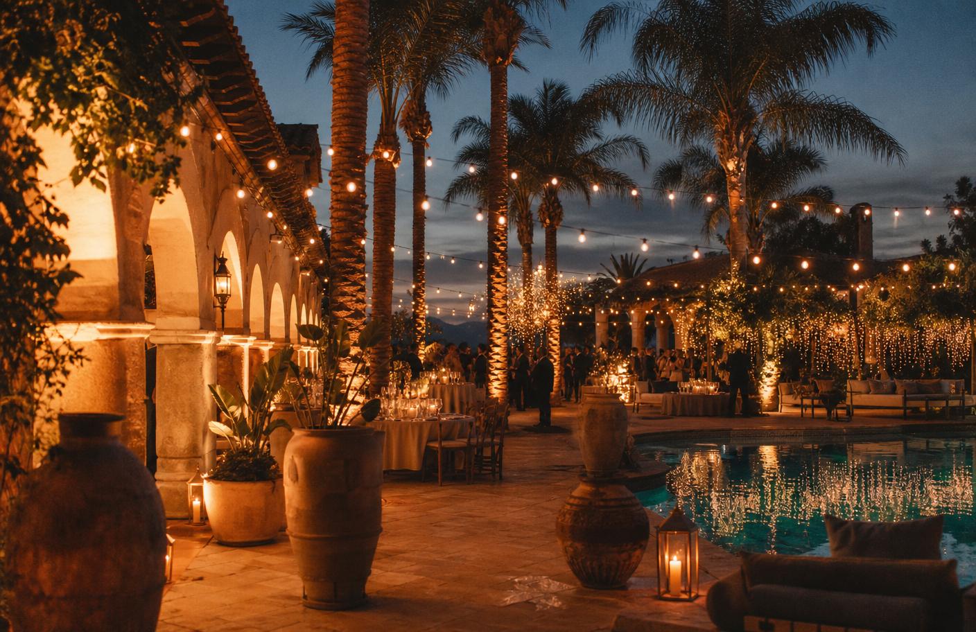 Lichterketten und warmes Ambient-Light an einer Finca